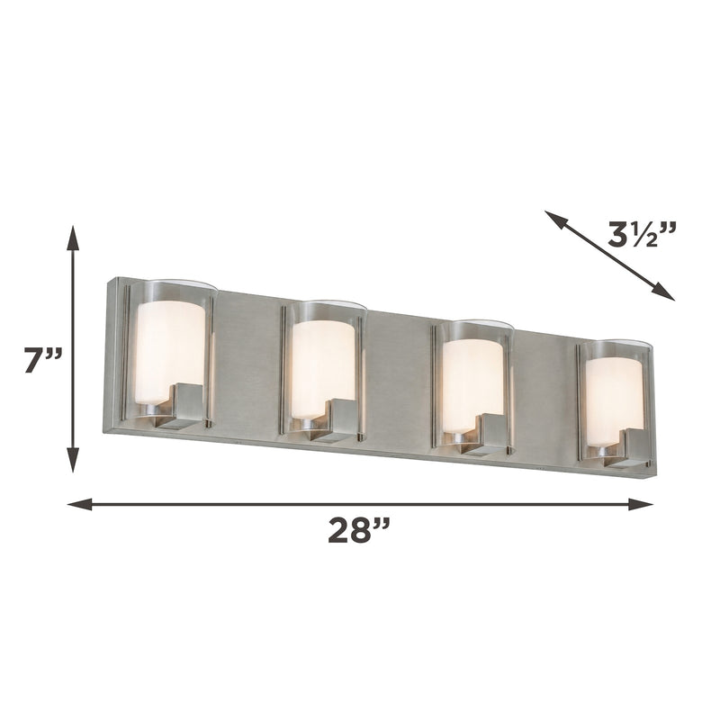 AFX Mesa 28in 4-Light LED Vanity Light | Transitional Satin Nickel and Clear Glass | Bathroom & Powder Room | Model MSAV2807LAJUDSN