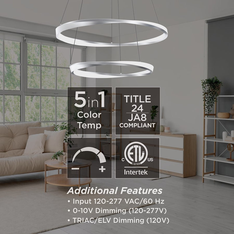 AFX Lighting Oberon 2 Light 32" Pendant, Black/White