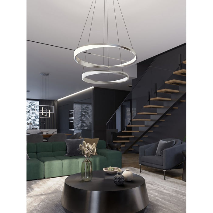AFX Lighting Oberon 2 Light 32" Pendant, Satin Nickel/White