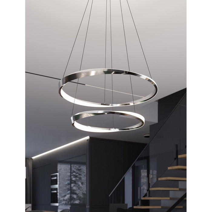 AFX Lighting Oberon 2 Light 32" Pendant, Satin Nickel/White