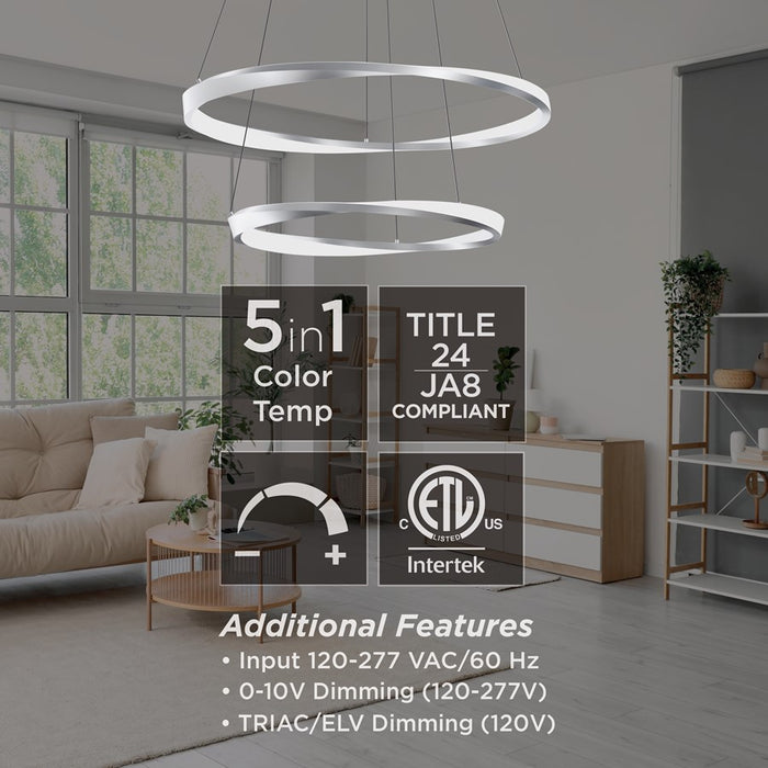AFX Lighting Oberon 2 Light 32" Pendant, Satin Nickel/White