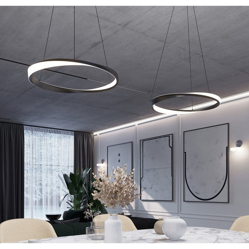 AFX Lighting Oberon 1 Light 24" Pendant, Black/White