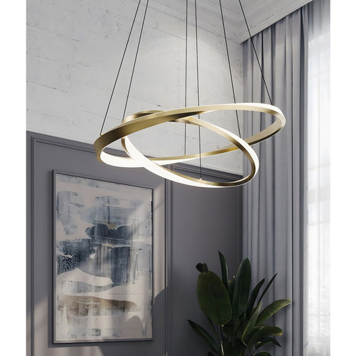 AFX Lighting Oberon 2Lt 40'' LED Pendant, Light Brass/White