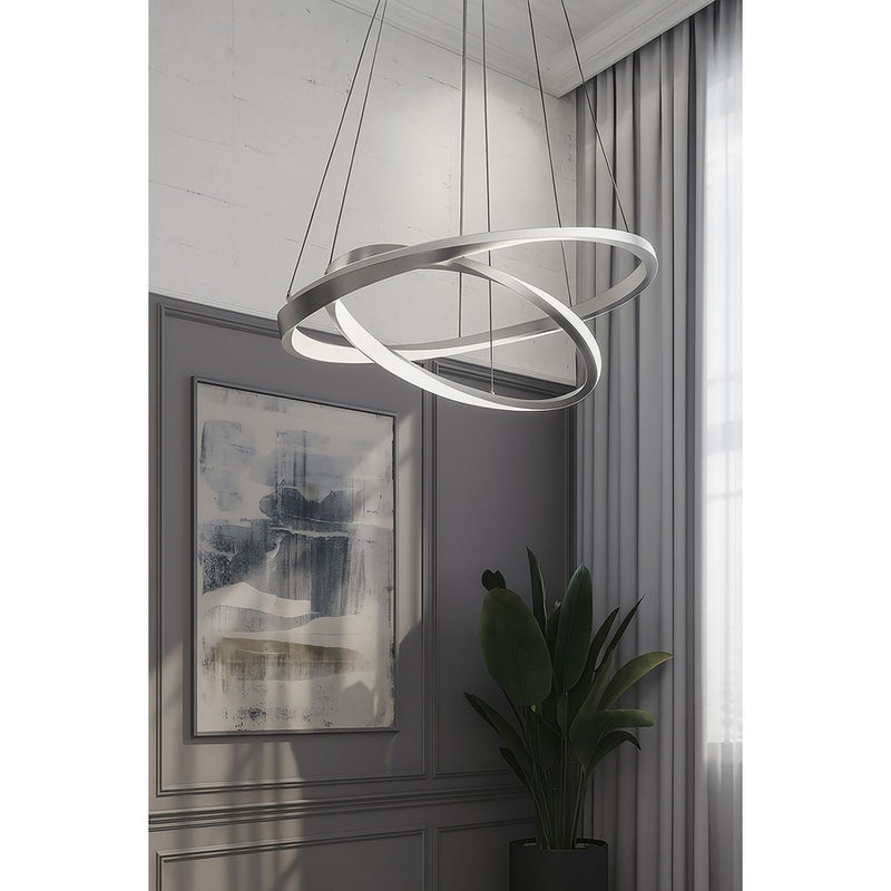 AFX Lighting Oberon 2Lt 40'' LED Pendant, Satin Nickel/White