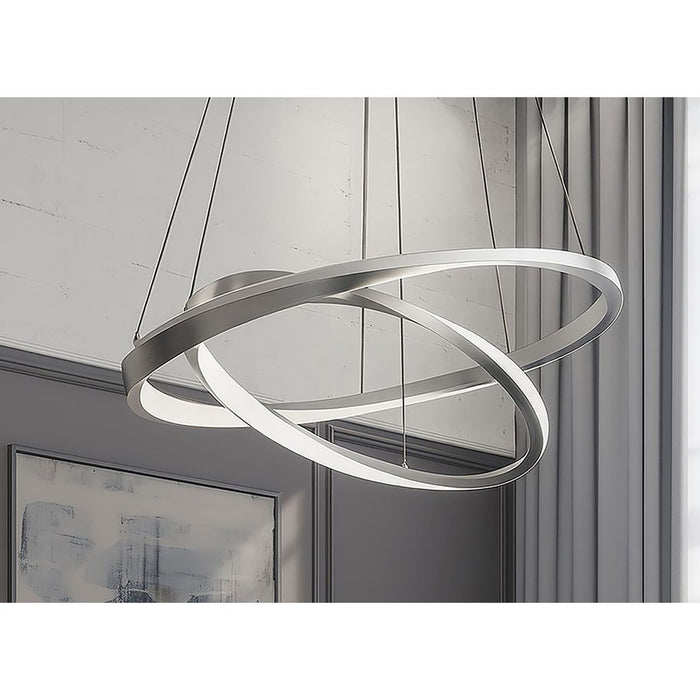 AFX Lighting Oberon 2Lt 40'' LED Pendant, Satin Nickel/White