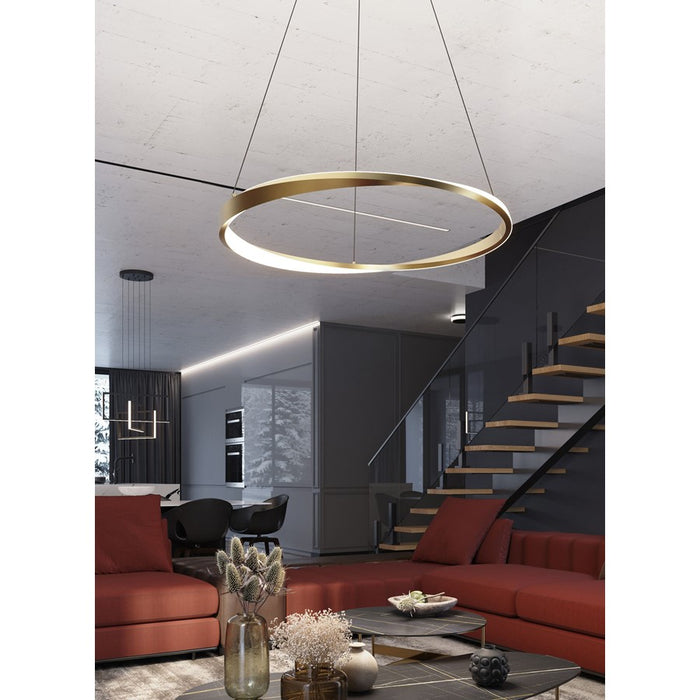 AFX Lighting Oberon 1Lt 40'' LED Pendant, Brass/White