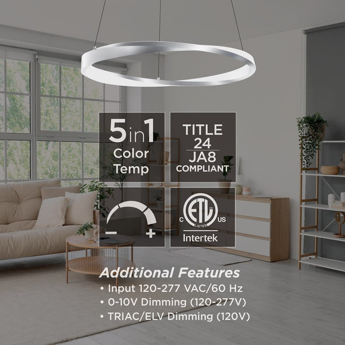 AFX Lighting Oberon 1 Light 40'' LED Pendant, Satin Nickel/White