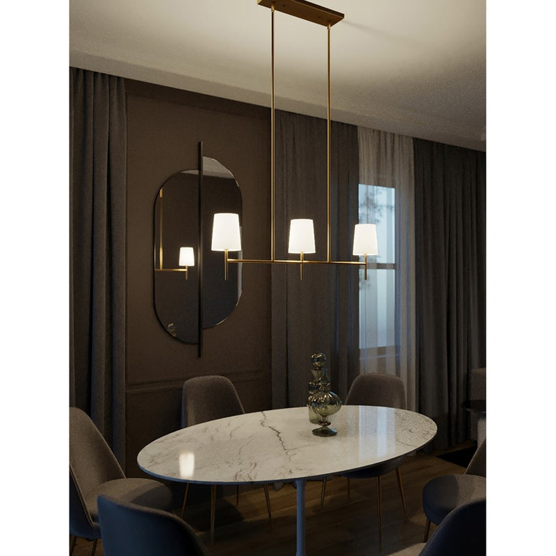 AFX Lighting Rose 36'' 3-Lt Pendant, Candelabra Base/Brass/White