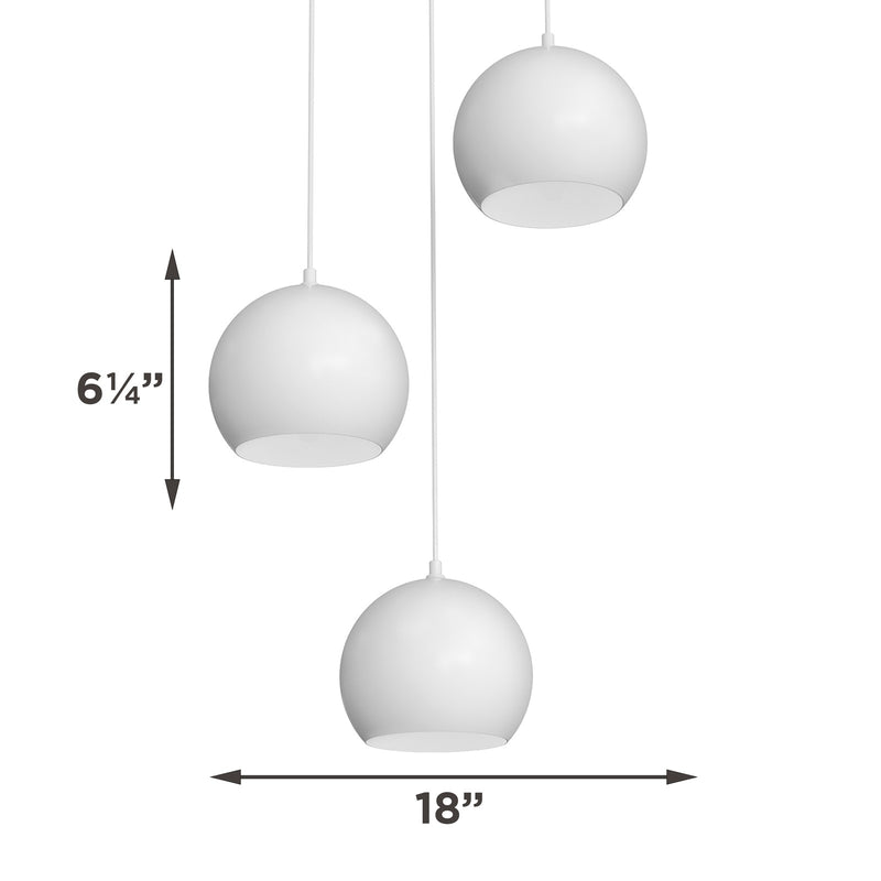 AFX Lighting Roxy 18in 3-Light Globe Pendant | Modern White Steel | Kitchen Island & Dining Room | 18 x 18 x 6 in | Model RXYP08WHRND3