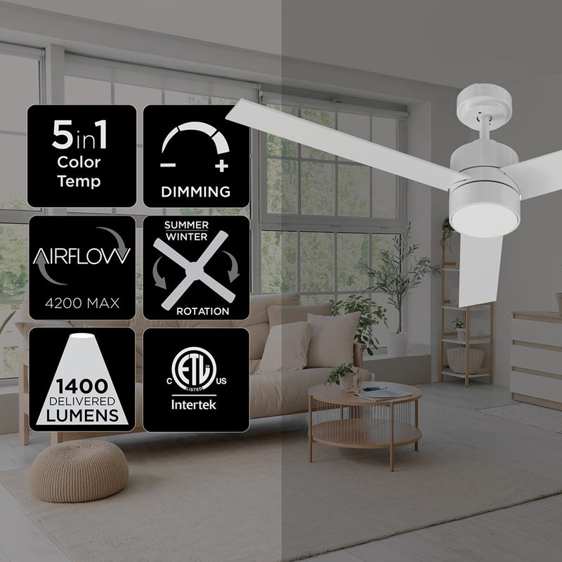 AFX Lighting Santo 1Lt 52" 3 Blade LED Ceiling Fan, WH/FR