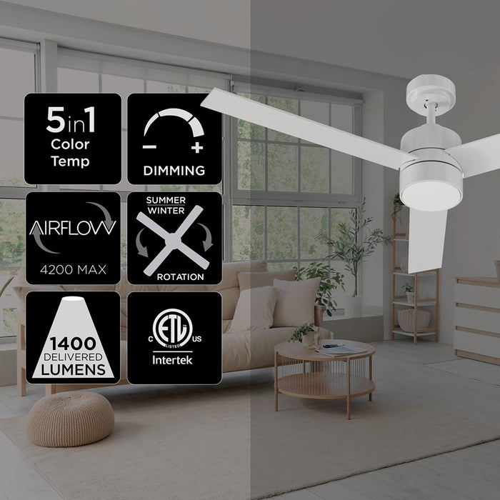 AFX Lighting Santo 1Lt 52" 3 Blade LED Ceiling Fan, WH/FR