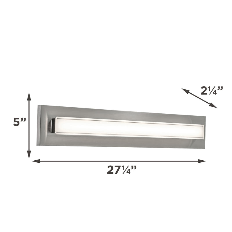 AFX Vogue 27in LED Vanity Light | Modern Satin Nickel Steel and Clear Glass | Bathroom & Powder Room | 1600 Lumens, 5-CCT | Model VOGV2407LAJUDSN