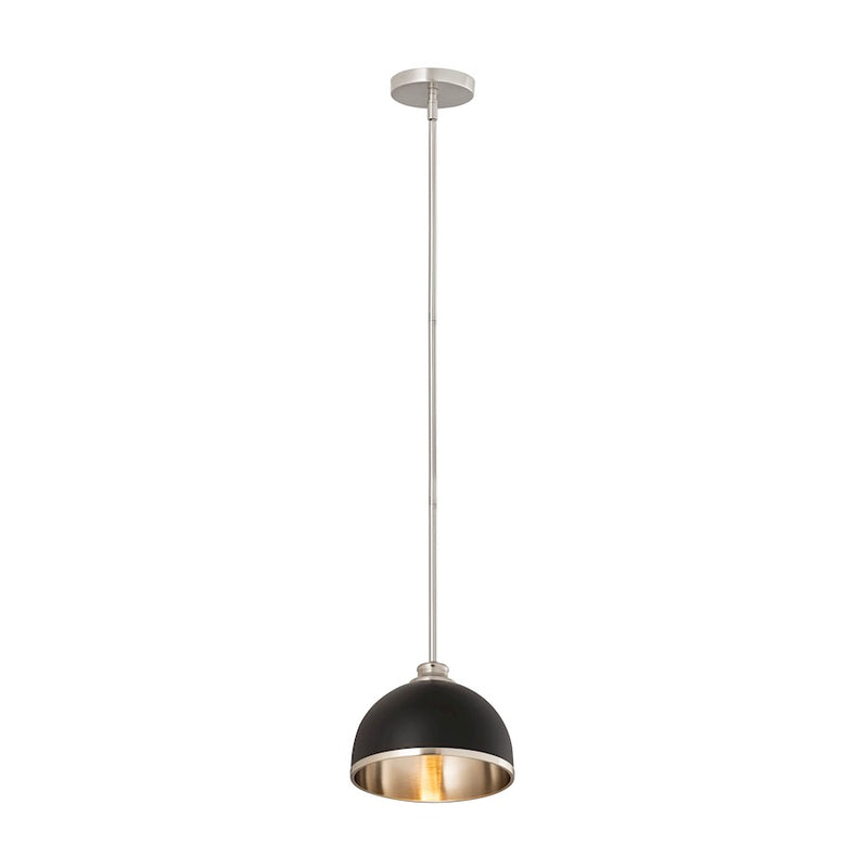 Z-Lite Landry 1 Light 10" Pendant, Matte Black/Brushed Nickel