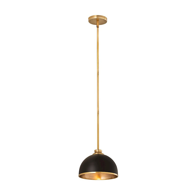 Z-Lite Landry 1 Light 10" Pendant, Matte Black/Rubbed Brass