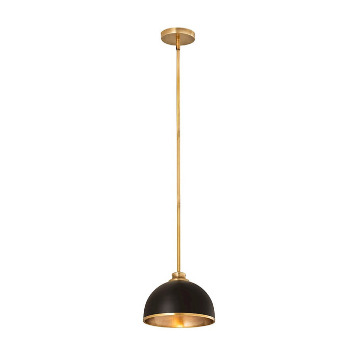 Z-Lite Landry 1 Light 10" Pendant, Matte Black/Rubbed Brass
