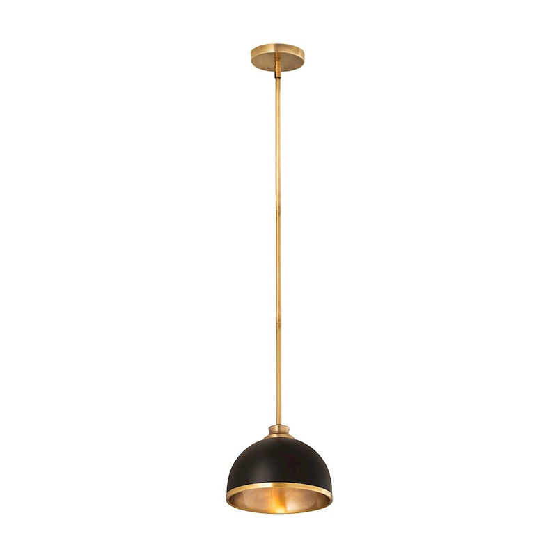 Z-Lite Landry 1 Light 10" Pendant, Matte Black/Rubbed Brass