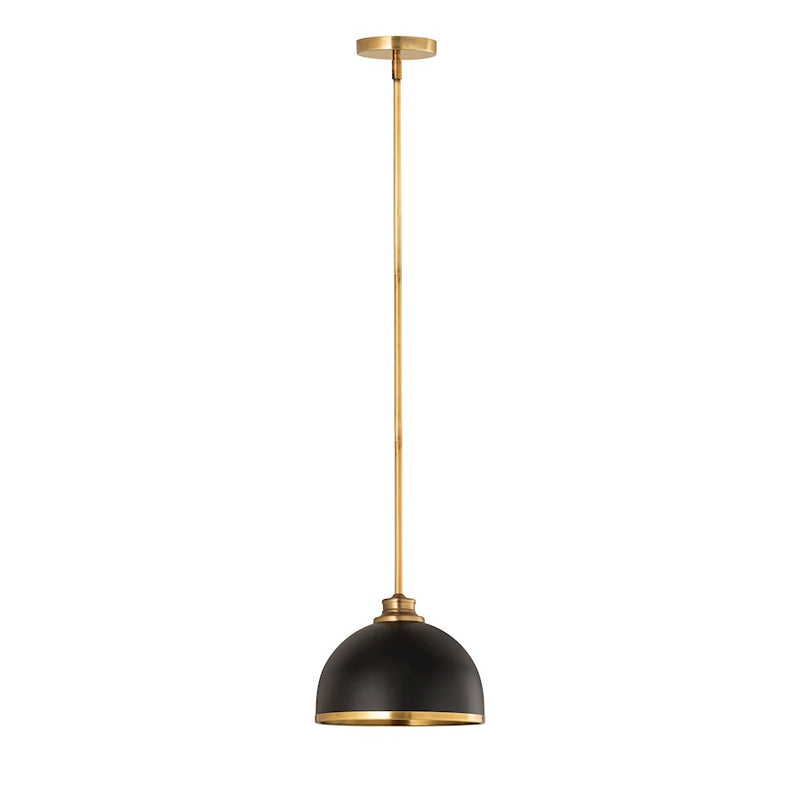 Z-Lite Landry 1 Light 10" Pendant, Matte Black/Rubbed Brass