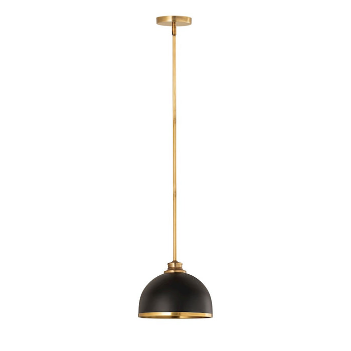 Z-Lite Landry 1 Light 10" Pendant, Matte Black/Rubbed Brass