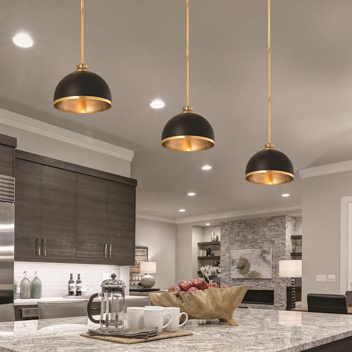 Z-Lite Landry 1 Light 10" Pendant, Matte Black/Rubbed Brass