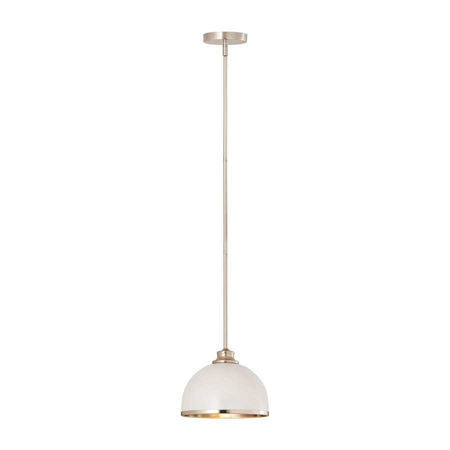 Z-Lite Landry 1 Light 10" Pendant, Matte White/Brushed Nickel - 1004P10-MW-BN