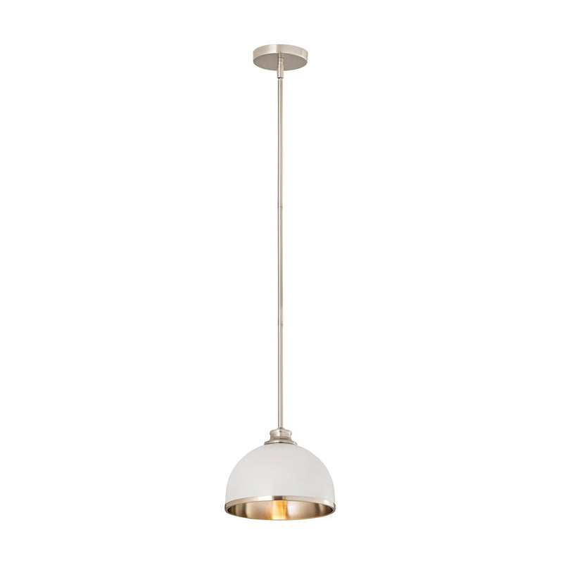 Z-Lite Landry 1 Light 10" Pendant, Matte White/Brushed Nickel