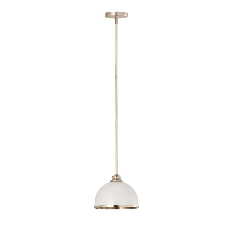 Z-Lite Landry 1 Light 10" Pendant, Matte White/Brushed Nickel