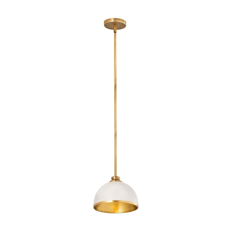 Z-Lite Landry 1 Light 10" Pendant, Matte White/Rubbed Brass