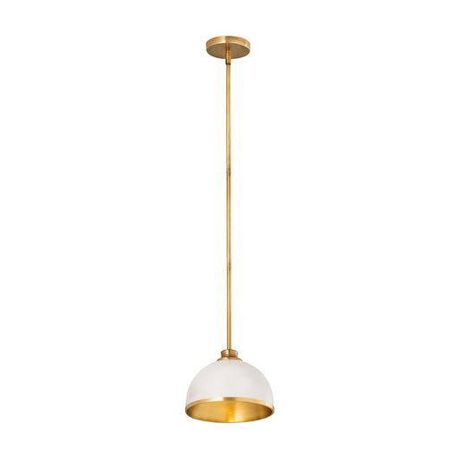 Z-Lite Landry 1 Light 10" Pendant, Matte White/Rubbed Brass