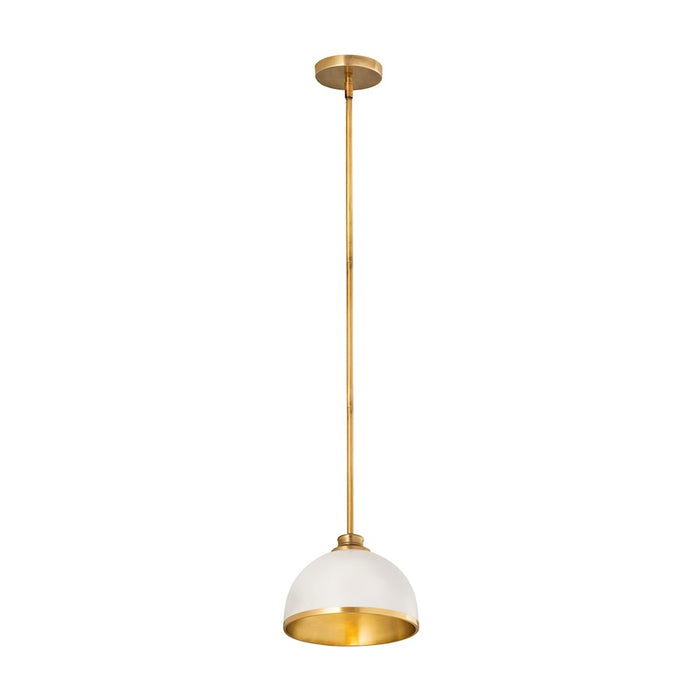 Z-Lite Landry 1 Light 10" Pendant, Matte White/Rubbed Brass