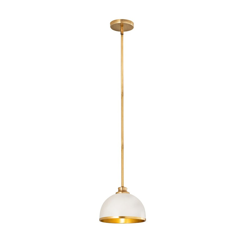 Z-Lite Landry 1 Light 10" Pendant, Matte White/Rubbed Brass