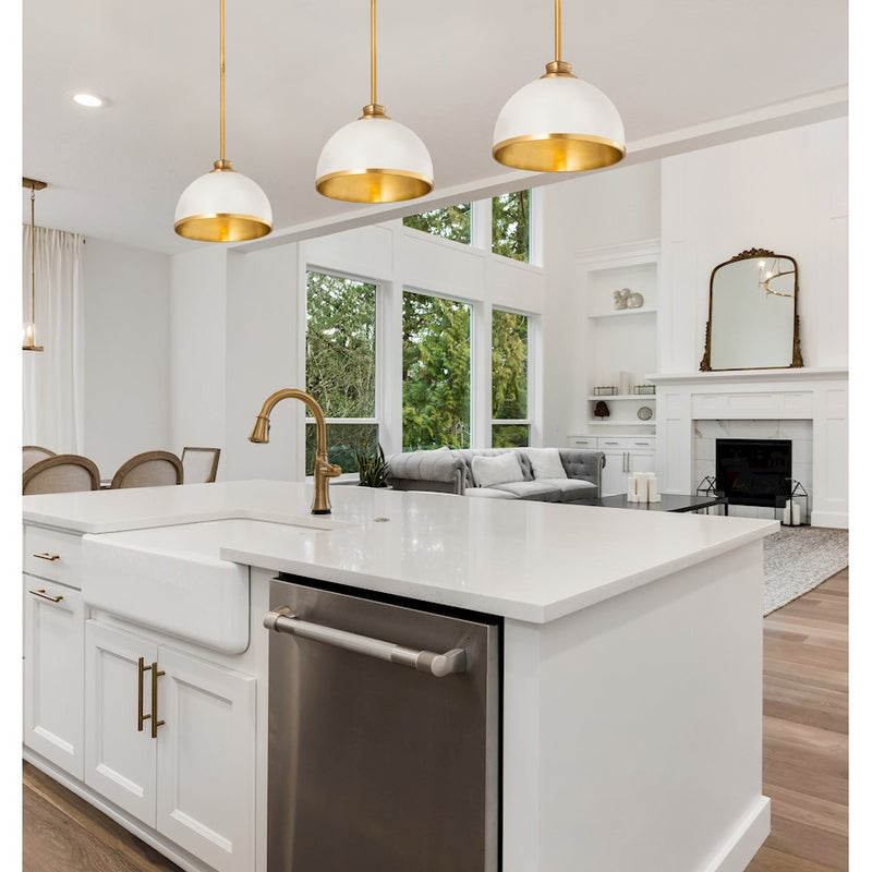Z-Lite Landry 1 Light 10" Pendant, Matte White/Rubbed Brass