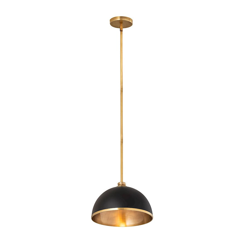 Z-Lite Landry 1 Light 14" Pendant, Matte Black/Rubbed Brass