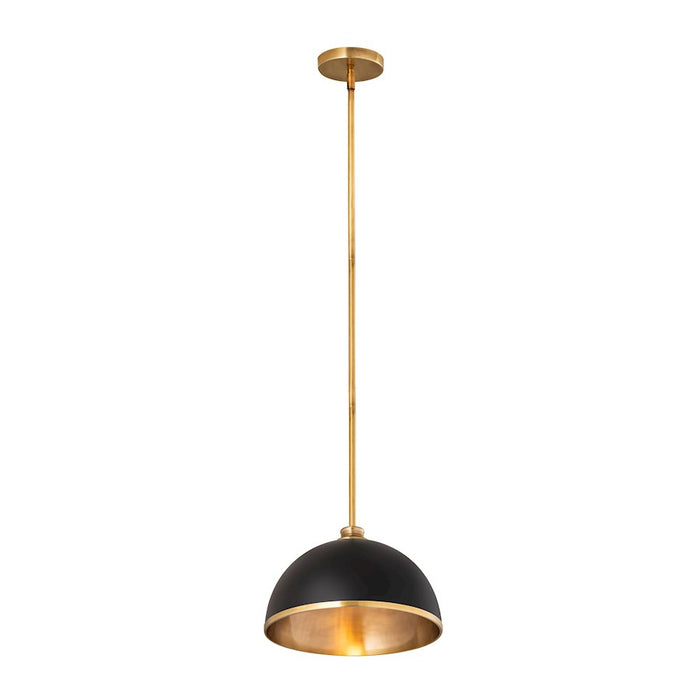 Z-Lite Landry 1 Light 14" Pendant, Matte Black/Rubbed Brass