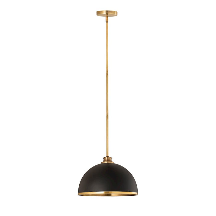 Z-Lite Landry 1 Light 14" Pendant, Matte Black/Rubbed Brass