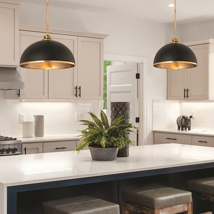 Z-Lite Landry 1 Light 14" Pendant, Matte Black/Rubbed Brass