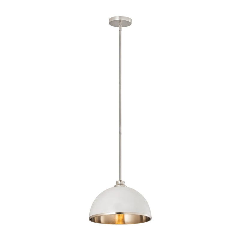 Z-Lite Landry 1 Light 14" Pendant, Matte White/Brushed Nickel