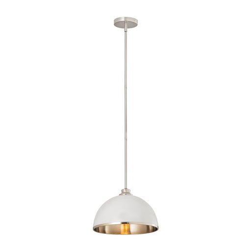 Z-Lite Landry 1 Light 14" Pendant, Matte White/Brushed Nickel