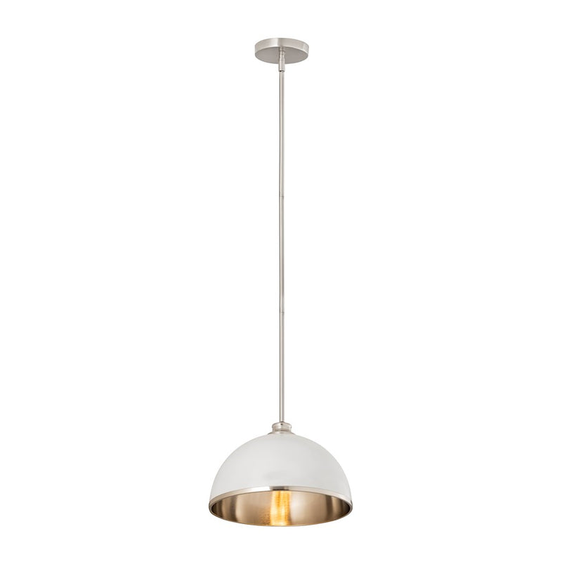 Z-Lite Landry 1 Light 14" Pendant, Matte White/Brushed Nickel