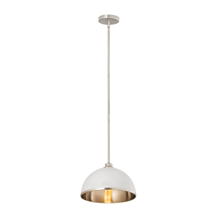 Z-Lite Landry 1 Light 14" Pendant, Matte White/Brushed Nickel