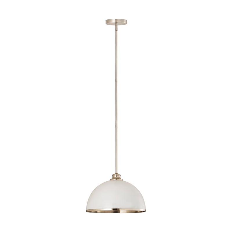 Z-Lite Landry 1 Light 14" Pendant, Matte White/Brushed Nickel