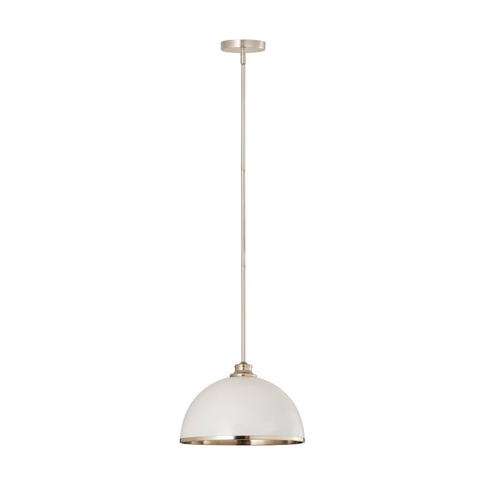 Z-Lite Landry 1 Light 14" Pendant, Matte White/Brushed Nickel