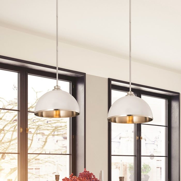 Z-Lite Landry 1 Light 14" Pendant, Matte White/Brushed Nickel