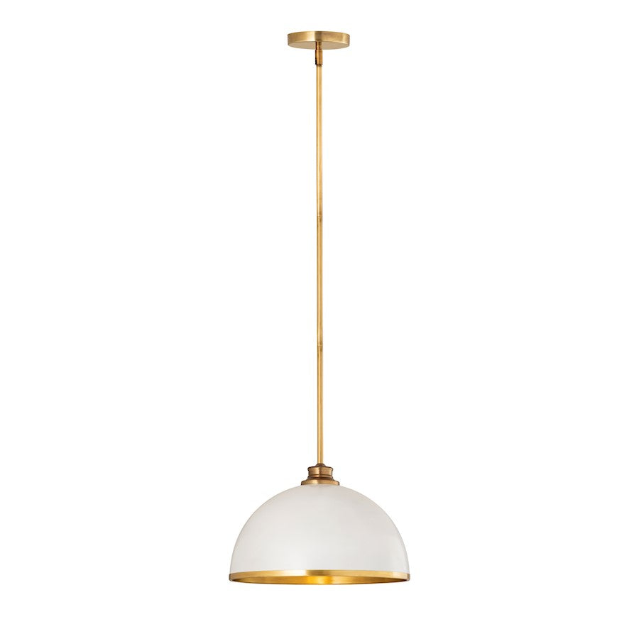 Z-Lite Landry 1 Light 14" Pendant, Matte White/Rubbed Brass - 1004P14-MW-RB