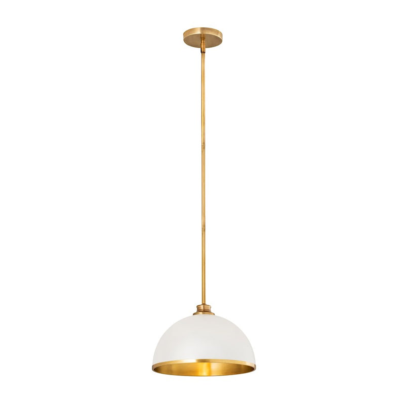 Z-Lite Landry 1 Light 14" Pendant, Matte White/Rubbed Brass