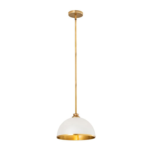 Z-Lite Landry 1 Light 14" Pendant, Matte White/Rubbed Brass