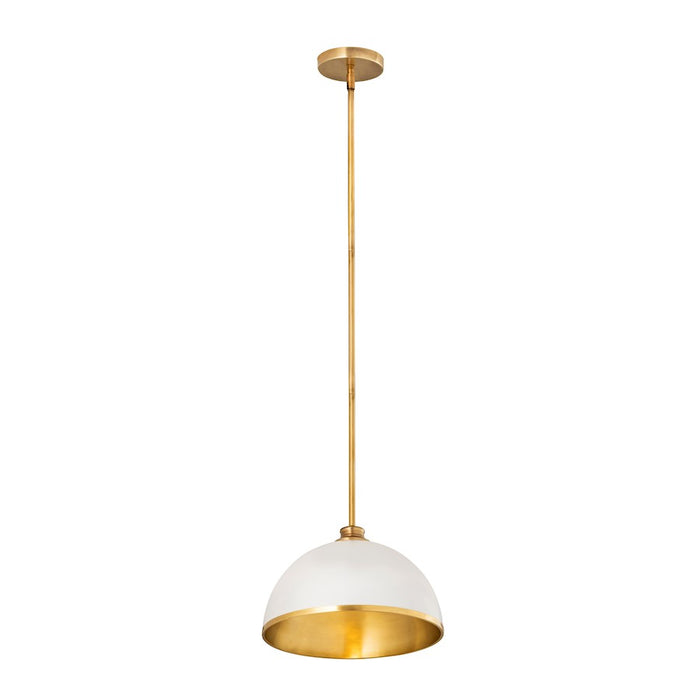 Z-Lite Landry 1 Light 14" Pendant, Matte White/Rubbed Brass