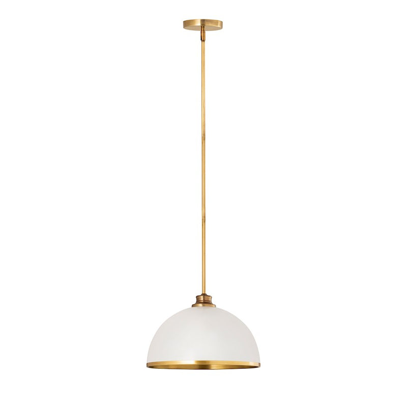 Z-Lite Landry 1 Light 14" Pendant, Matte White/Rubbed Brass