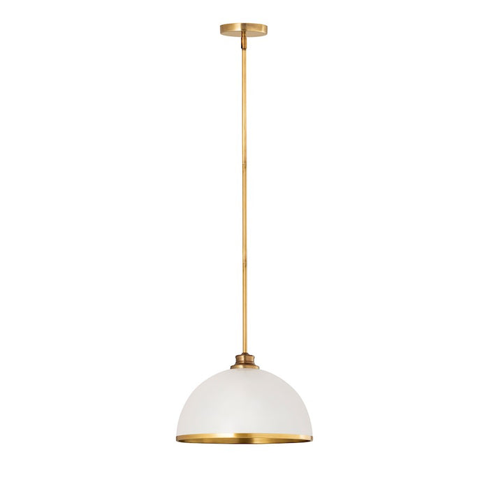 Z-Lite Landry 1 Light 14" Pendant, Matte White/Rubbed Brass