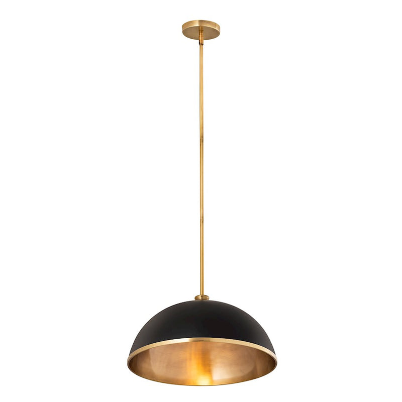 Z-Lite Landry 1 Light 20" Pendant, Matte Black/Rubbed Brass