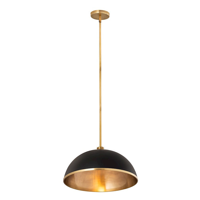 Z-Lite Landry 1 Light 20" Pendant, Matte Black/Rubbed Brass